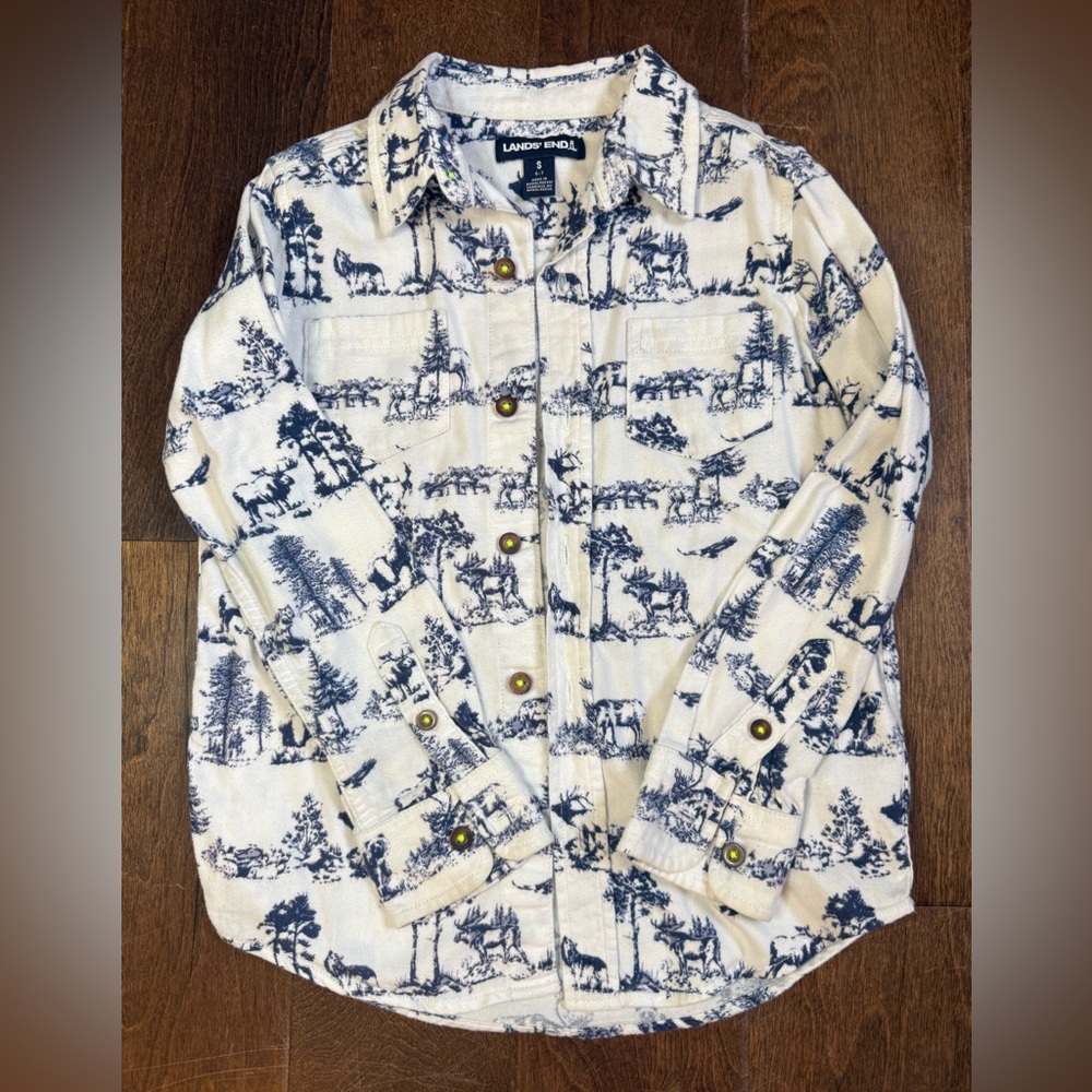 Lands' End Boy 6-7 S Woods Flannel with Animal Design